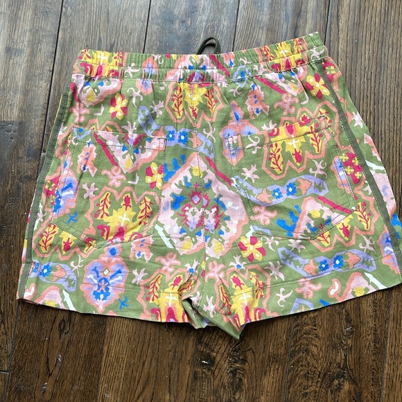 NWT ZARA Green Multicolor Aztec Printed Drawstring Linen Blend Beach Shorts S - Picture 4 of 5